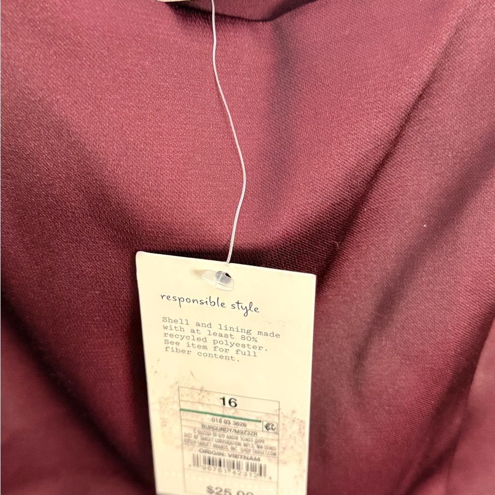 A New Day Burgundy Satin Square Neck Mini Dress NWT - Picture 6 of 8